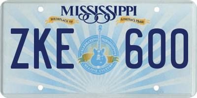 MS license plate ZKE600