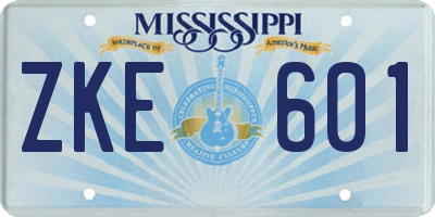 MS license plate ZKE601