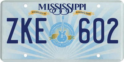 MS license plate ZKE602
