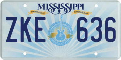MS license plate ZKE636