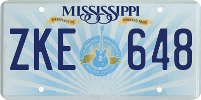 MS license plate ZKE648