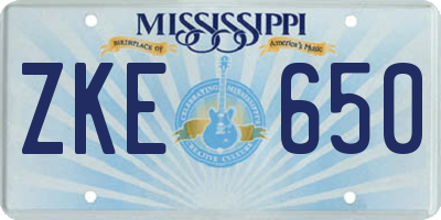 MS license plate ZKE650