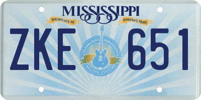 MS license plate ZKE651