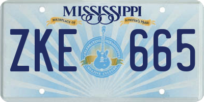 MS license plate ZKE665