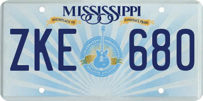 MS license plate ZKE680