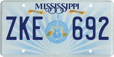 MS license plate ZKE692