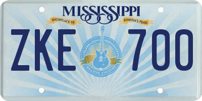 MS license plate ZKE700