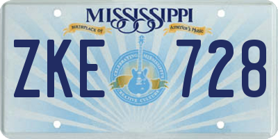 MS license plate ZKE728