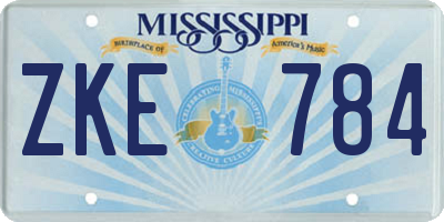 MS license plate ZKE784