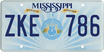 MS license plate ZKE786