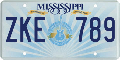 MS license plate ZKE789