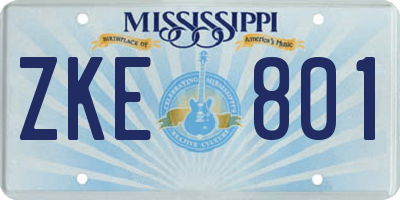 MS license plate ZKE801