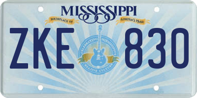 MS license plate ZKE830