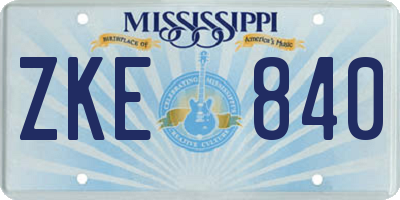 MS license plate ZKE840