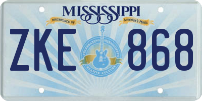 MS license plate ZKE868