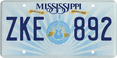 MS license plate ZKE892