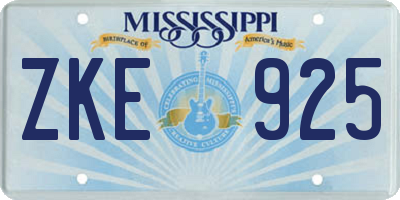 MS license plate ZKE925
