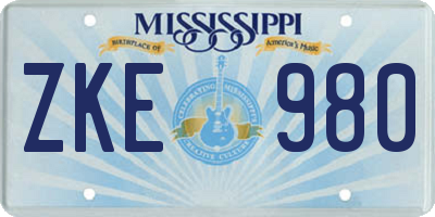 MS license plate ZKE980