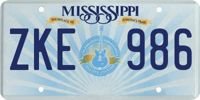 MS license plate ZKE986