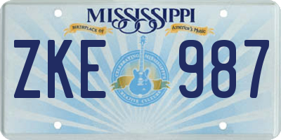 MS license plate ZKE987
