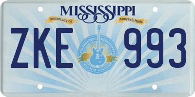 MS license plate ZKE993