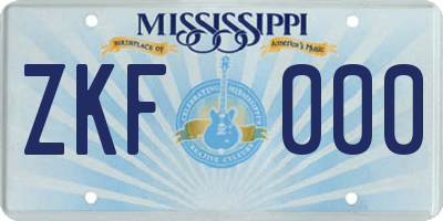 MS license plate ZKF000