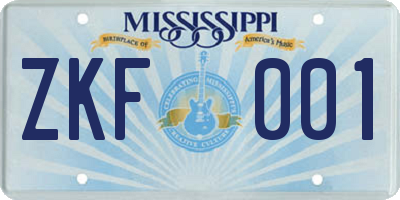 MS license plate ZKF001