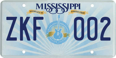 MS license plate ZKF002