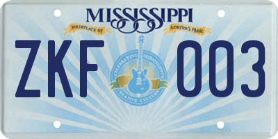 MS license plate ZKF003