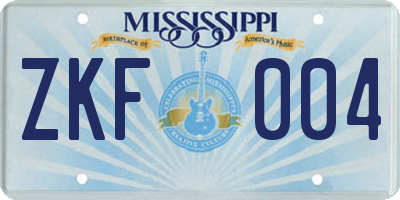 MS license plate ZKF004