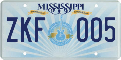 MS license plate ZKF005