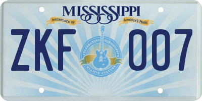MS license plate ZKF007