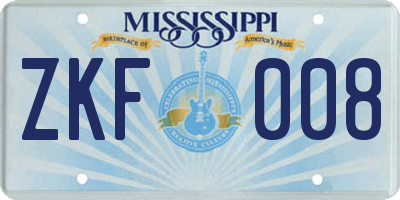 MS license plate ZKF008