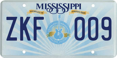 MS license plate ZKF009