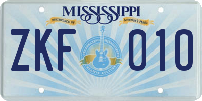 MS license plate ZKF010