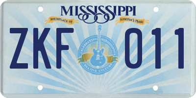 MS license plate ZKF011