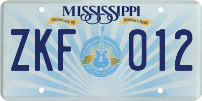 MS license plate ZKF012