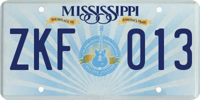 MS license plate ZKF013