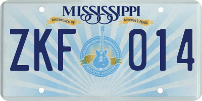 MS license plate ZKF014