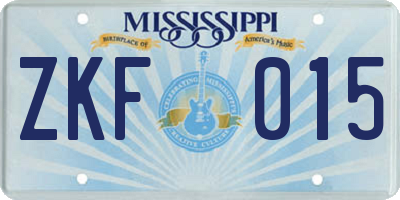MS license plate ZKF015