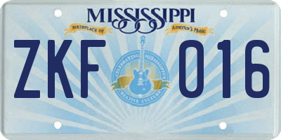 MS license plate ZKF016