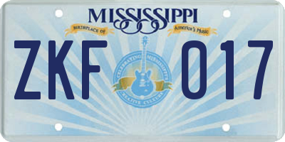 MS license plate ZKF017
