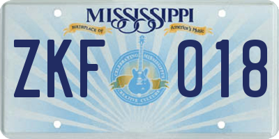 MS license plate ZKF018