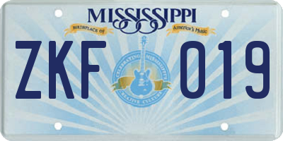 MS license plate ZKF019
