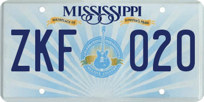 MS license plate ZKF020