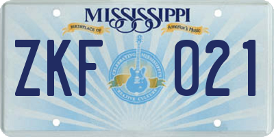 MS license plate ZKF021