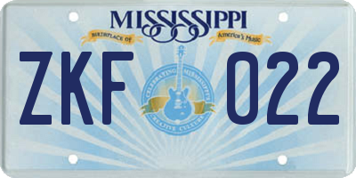 MS license plate ZKF022
