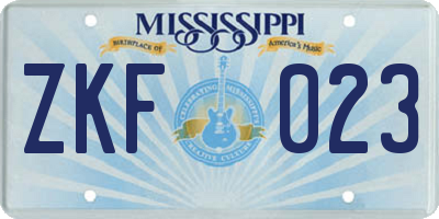 MS license plate ZKF023