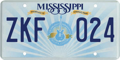 MS license plate ZKF024