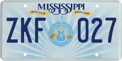 MS license plate ZKF027